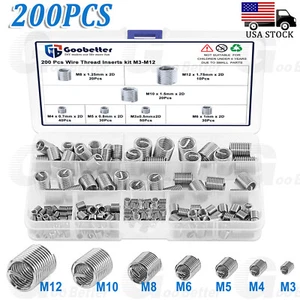 200Pcs Helicoil Thread Repair Insert Stainless Steel Kit M3 M4 M5 M6 M8 M10 M12 - Picture 1 of 20