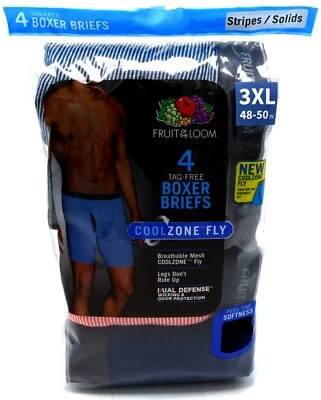 4 Stripes Solids 3XL 48-50 Boxer Briefs CoolZone Fruit Of The Loom 3EG 122-127CM - Image 1 of 4