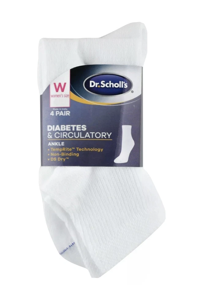 Dr. Scholl's Women's 4 Pack Diabetic and Circulatory Non Binding White Size 1