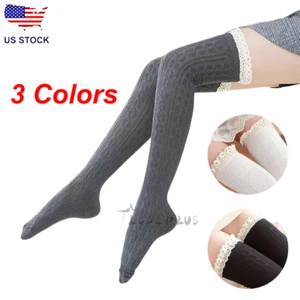 Damen Zopfmuster Overknee Socken Overknee Strümpfe Winter Lang Stiefelwärmer - Bild 1 von 11