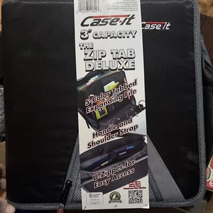 Case it Zip Tab Deluxe 3" Capacity Binder Expanding File Folder Black NEW - Picture 1 of 5