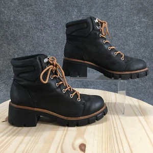 Mia Boots Womens 10 Combat Black Faux Leather Lace Up Mid Calf Round Toe Casual - Picture 1 of 21