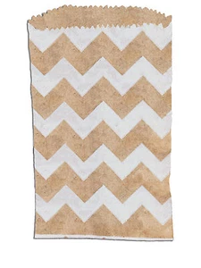 200 -3x5” Mini Natural Kraft & White Chevron -Flat Paper Treat Bags - Picture 1 of 4