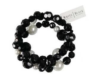  White House Black Market WH6013BR Jet Crystal & Faux Pearl Stretch Bracelet Set - Picture 1 of 2
