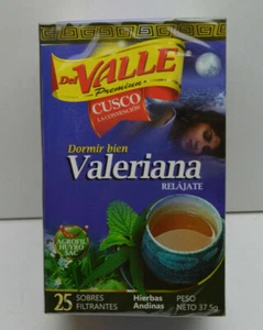 Del Valle Valeriana 25 Tea Bags. 100% Natural Premium Cusco - Peru 37.5g/1.32oz - Picture 1 of 8