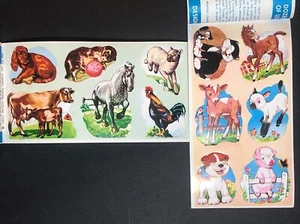 Adesivo vintage 2 Dennison Farmyard foche animali cane gatto cavallo mucca gallo pecore NOS - Foto 1 di 13