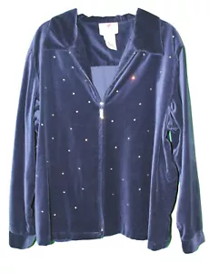 QUACKER FACTORY 1X Sparkle & Shine Zip Front Velvet Jacket Rhinestone Blue - Picture 1 of 3