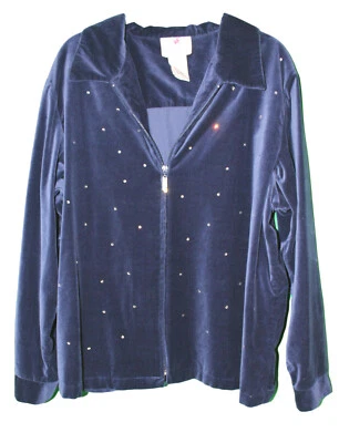 QUACKER FACTORY 1X Sparkle & Shine Zip Front Velvet Jacket Rhinestone  Blue - Image 1 of 3