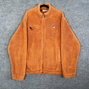 Fila Sweater Womens 2XL XXL Brown Orange Teddy Coat Zip Up Fleece Sweatshirt - Picture 1 of 11