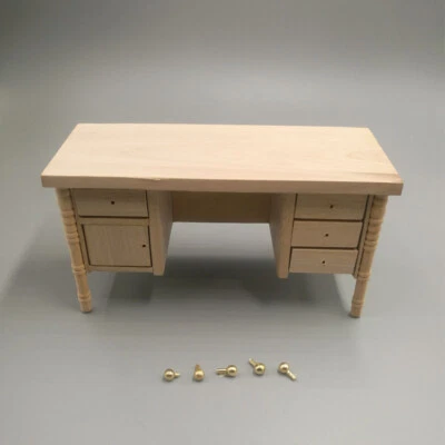 Dollhouse 1:12 Scale DIY Plain Desk Office Table Furniture Miniature Unpainted - Image 1 of 2
