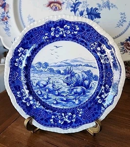 Antique Spode Copeland Tower Blue Transferware Bunny Rabbit 9" Plate - Picture 1 of 12