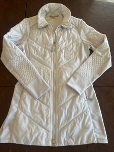 ATHLETA Women's Off-White Quilted Jacket Sz M Thumb Holes Full Zip Packable - Picture 1 of 17