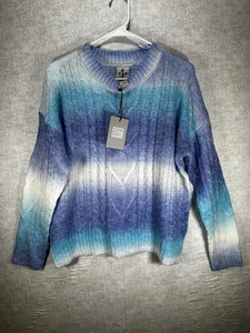 NWT Rain + Rose Long Sleeve Blue Ombre Striped Sweater Size Small - Picture 1 of 6