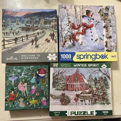 Лот 4 головоломки полный рождественский праздник Galison Springbok клеймо идти! - Изображение 1 из 3