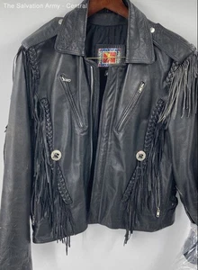 Pegasus Mens Black Leather Long Sleeve Collared Full-Zip Motorcycle Jacket Sz 46 - Picture 1 of 7