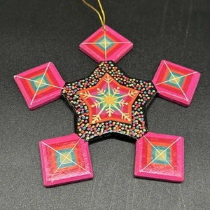 Adorno Navidad Madera Vintage Pintado a Mano Boho Colores Festivos - Imagen 1 de 8