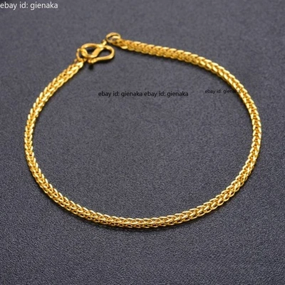 Solid Pure 999 24K Yellow Gold Wheat Chain Link Bracelet Bangle Anklet Men Women - Image 1 of 4