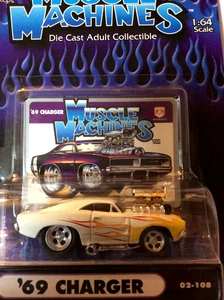 MUSCLE MACHINES 1969 DODGE CHARGER 1/64 69 CHARGER WHITE - FLAMES - - Picture 1 of 2