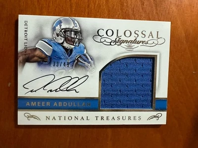 2016 PANINI NATIONAL TREASURES AMEER ABDULLAH COLOSSAL AUTO JERSEY /49 ON CARD - Image 1 of 2