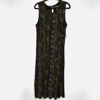 Maxi Vestido Sag Harbor Para Mujer 1X Verde Oliva Azul Marino Geométrico Se Ajusta Como Grande Foto 1 de 4