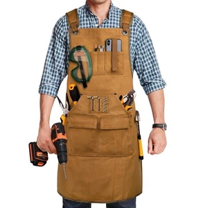 Woodworking Apron for Men Shop Apron 20 oz Canvas Work Apron with 9 Tool Pock... - Picture 1 of 7