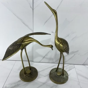 Vintage Pair Leonard Silver MFG Co Solid Brass Egret Heron Cranes Figurines MCM - Picture 1 of 11
