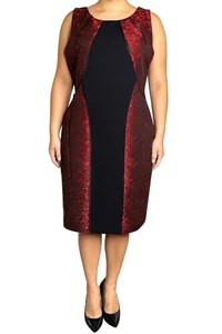 Chetta B Women's Black Red Satin and Jacquard Cocktail Dress 12 - Picture 1 of 14