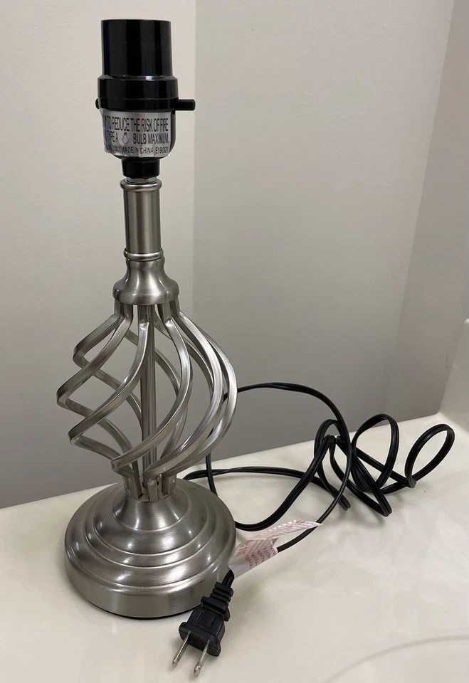 Artsy Lamp Silver Tone Metal Scroll Twist Modern Home Office Desk Fixture - Image 1 of 1