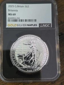 2025 Great Britain £2 Britannia Britannia 1 oz Silver NGC MS69 - Picture 1 of 2