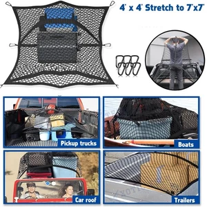 Double Layer Truck Cargo Net 4'x4' to 7'x7' for Pickup Trailer SUV ATV UTV Boat - Picture 1 of 18