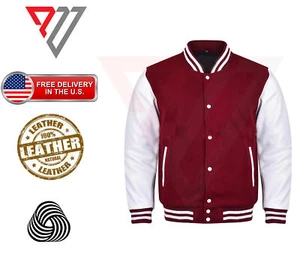 Varsity Letterman Wool & Real Cowhide Leather Sleeve High Quality Bomber Jacket - Bild 1 von 3
