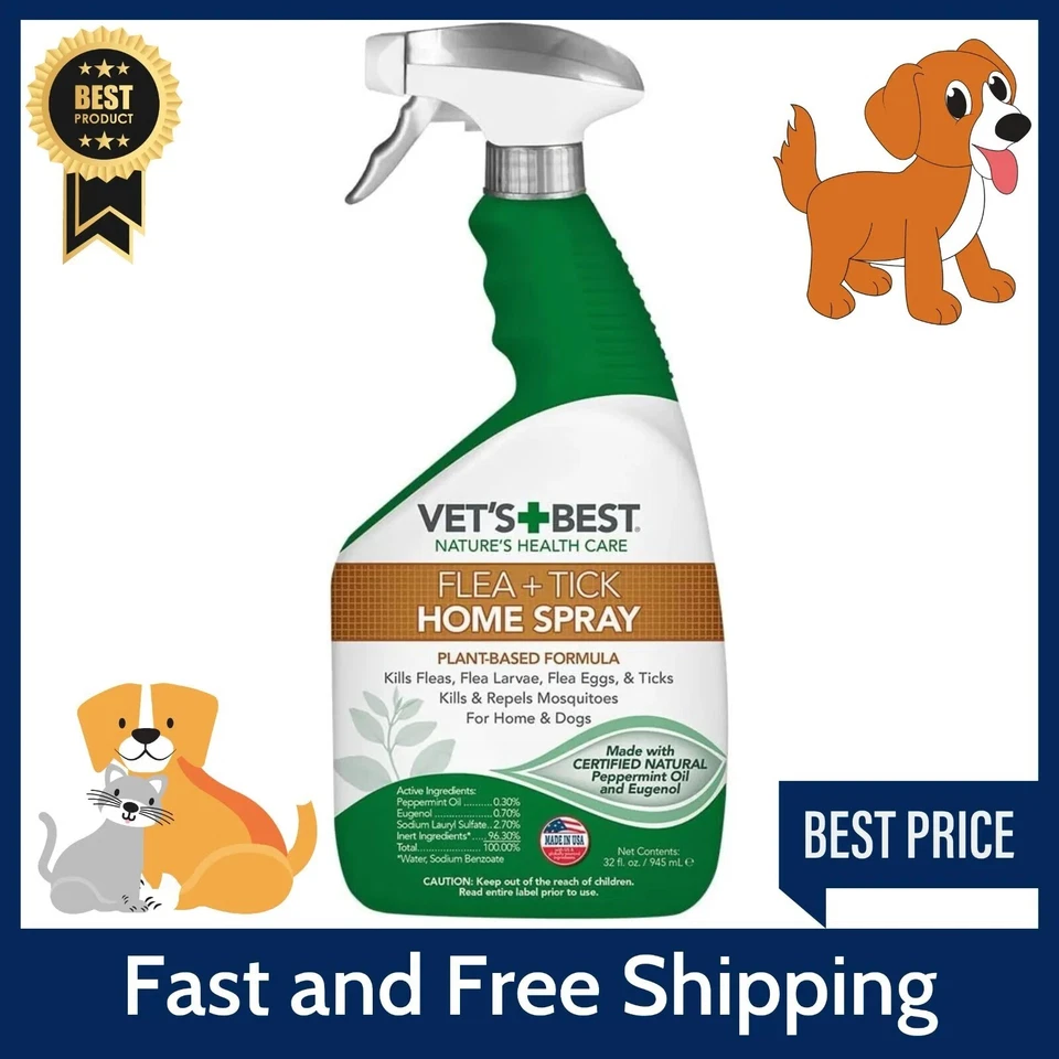 Vet's Best Flea and Tick Home Spray Flea Treatment for Dogs 32oz.  Fast Shipping - Image 1 of 4