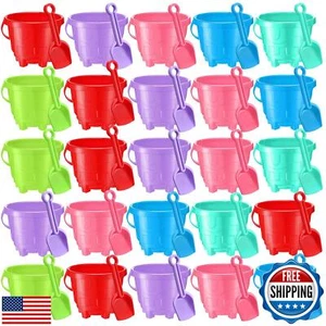 48 Pcs Sand Buckets Bulk for Kids Plastic Beach Buckets Sand Pail with Shovel - Picture 1 of 5