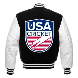 Letterman USA Cricket Team Black & White Varsity Jacket Wool & Leather - Picture 1 of 3