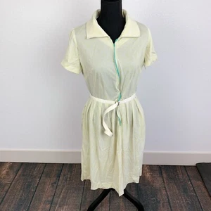 Vintage 60s The Stroller Yellow Aqua Zipper Cutter Dress Twee Belt Size 16.5 - Picture 1 of 8