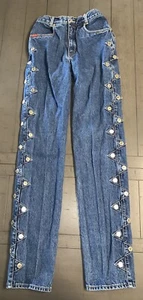 K1 Y2K WESTERN HI-RISE BUTTONS BAREBACK LAWMAN BLUE DENIM JEAN RODEO 7 23x33” - Picture 1 of 22
