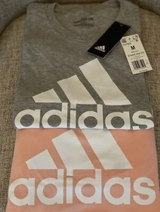 adidas Damen T-Shirts Gr. Medium, grau/weiß & rosa/weiß, 2er Set - Bild 1 von 12