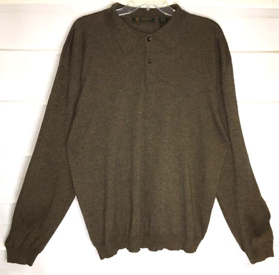 Suéter pulôver Príncipe lã acrílica mistura cinza dourado tweed LS XL EC! - Imagem 1 de 4