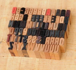 A-Z Alphabet Holzbuchstaben 14 mm Lettern Holzlettern Vintage shabby Stoffdruck - Bild 1 von 2