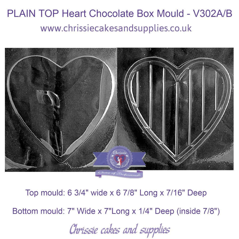 LARGE 3D PLAIN LID CHOCOLATE HEART BOX MOULD TOP/BOTTOM CHOCOLATE POUR BOX - Image 1 of 1