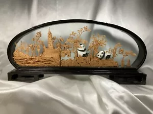Chinesische SAN YOU Diorama Kunst Pagode mit Bäumen und Pandas - Bild 1 von 12