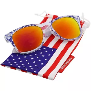 Occhiali da sole specchio bandiera americana USA US Fire edizione limitata ""Arctic Denim"" rossi - Foto 1 di 3