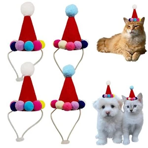 Dog Santa Hat 4Count Adjustable Dog Christmas Costume with Colorful Pompoms M... - Picture 1 of 6