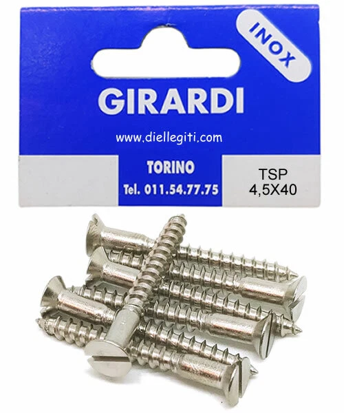 VITE A LEGNO IN ACCIAIO INOX A2 TESTA SVASATA PIANA A TAGLIO DIN 97 mm4,5x40 - Immagine 1 di 1