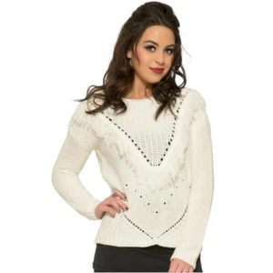 White Cream Fringe Knit Sweater BLUENOTES size Large - Picture 1 of 8