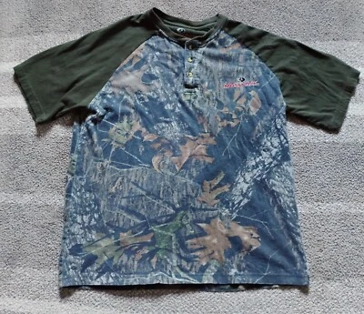 Mossy Oak Camo Shirt Mens Large Henley Western Roper Short Sleeve Hunting  - Image 1 of 4