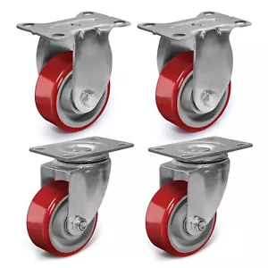 3 Inch Heavy Duty Casters Swivel Caster Wheels with Brake Polyurethane on Ste... - Picture 1 of 7