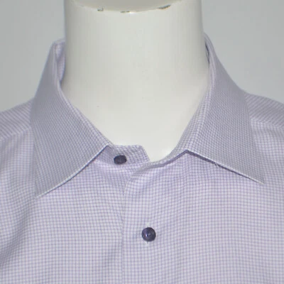 DAVID DONAHUE Classic Fit Purple White Check Cotton Dress Shirt 17.5 34/35 - Image 1 of 3
