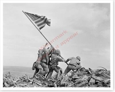 US Marines Raising Flag Iwo Jima Mount Suribachi WWII Silver Halide Photo #1