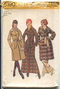 VINTAGE SIMPLICITY 5190 MISSES' LINED FRONT WRAP COAT SZ 8 BUST 31 1/2" UC 1972 - Picture 1 of 3